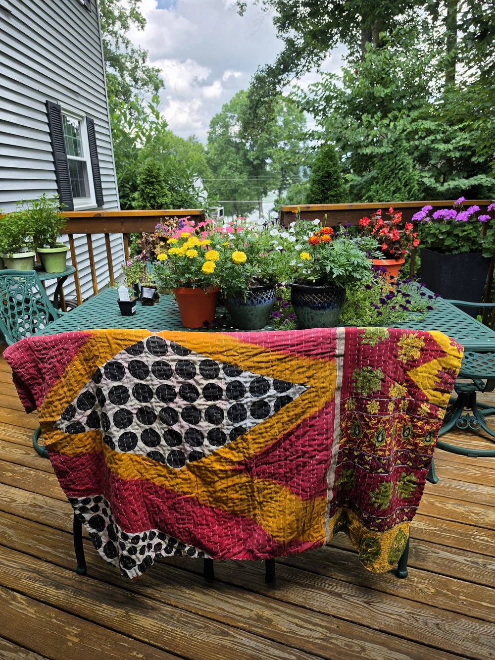 Kantha Quilt Recycled Indian Sari Fabric Cotton Blanket Handstitched  86x52
